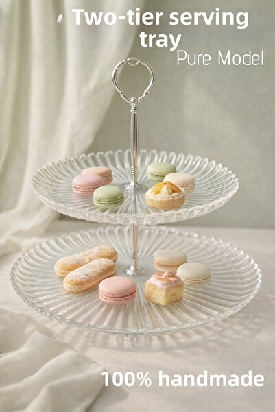 Nandy Home Handmade Glass, Pure Model 2-Tier Round Presentation Stand