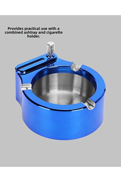 Epilons Metal Ashtray with Gasoline Lighter Blue Color Decorative Stainless S...