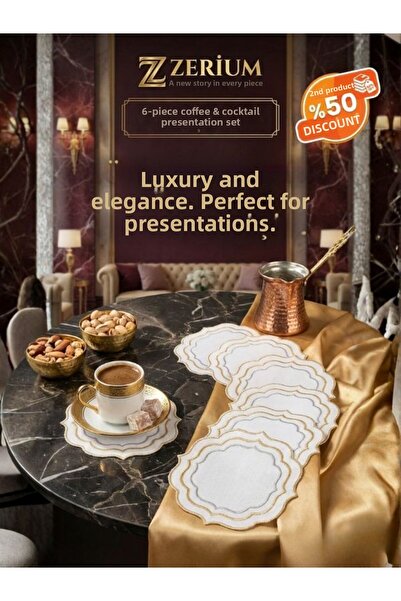ZERİUM مجموعة فاخرة من 6 مناديل لتقديم الكوكتيل والقهوة بخطوط ذهبية وفضية