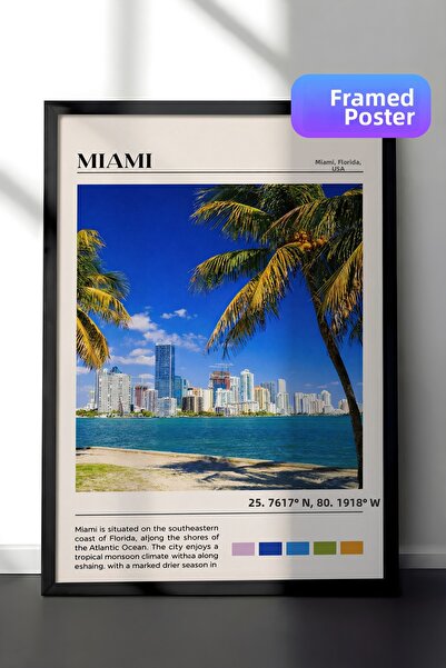 Zestia Pictură de perete înrămată în negru, peisaj urban de pe coasta palmier...