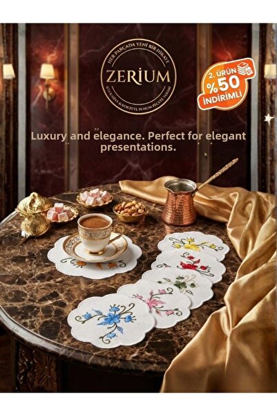 ZERİUM Set premium de 6 șervețele pentru cocktail și cafea, seria Ramuri de p...