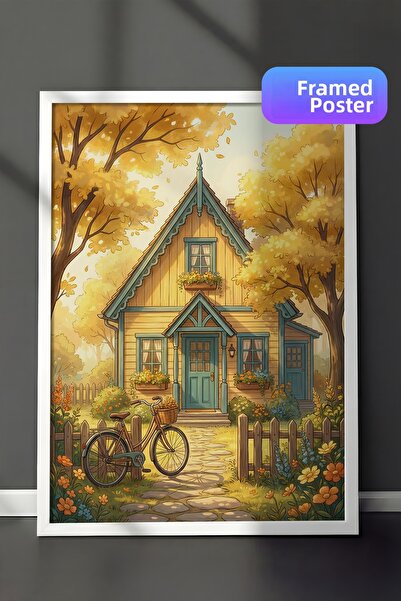 Zestia Pictură murală înrămată în alb, ilustrație caldă și colorată cu curtea...