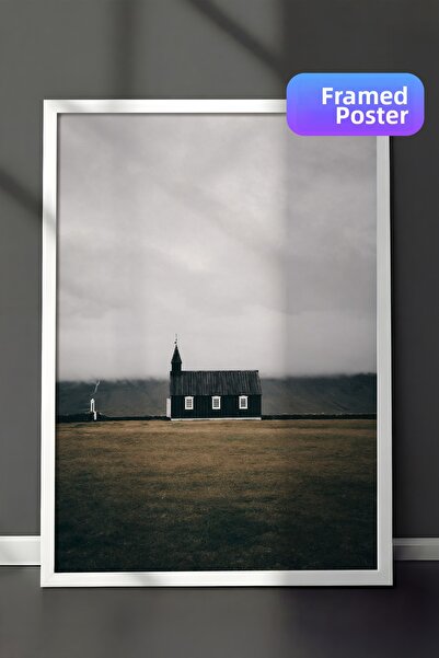 Zestia Pictură de perete înrămată în alb, cu rama, Islanda, Biserica Neagră, ...