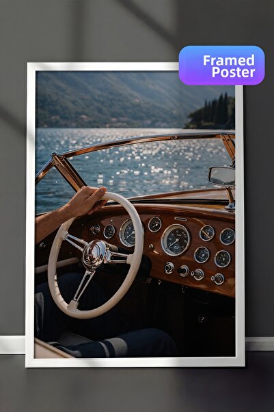 Zestia Pictură murală înrămată albă, cu tablou clasic cu cabina de barcă, dec...