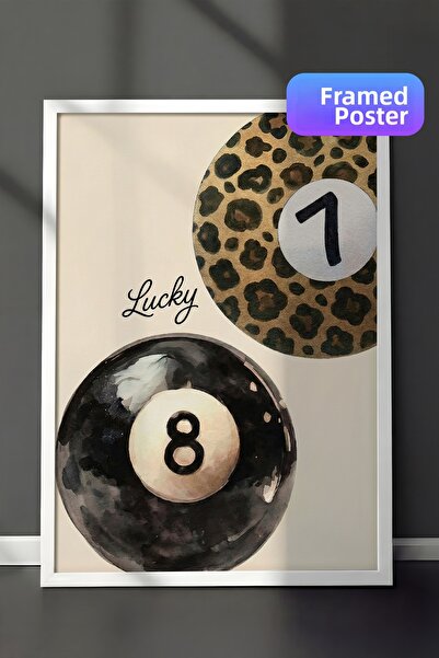 Zestia Pictură de perete înrămată albă, cu model leopard și bile de biliard, ...