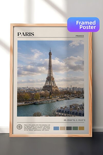 Zestia Tablou de perete cu ramă din lemn Turnul Eiffel din Paris Peisaj urban...