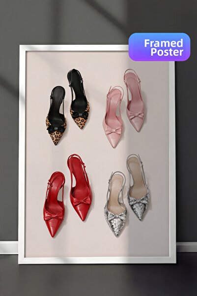 Zestia Pictură de perete înrămată albă, leopard, roz, roșu și argintiu, decor...