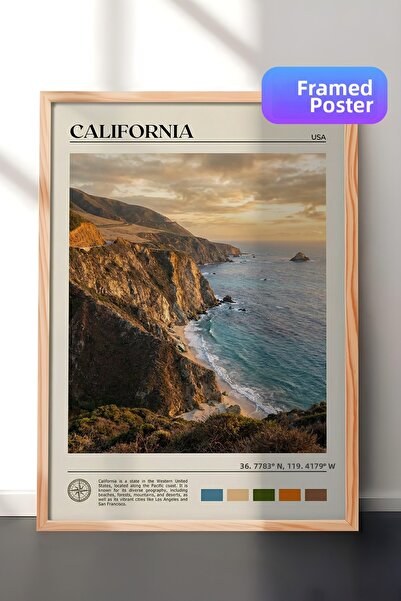 Zestia Tablou de perete cu ramă din lemn, decor pentru sufragerie cu peisaj d...