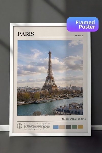 Zestia Pictură de perete înrămată albă, Turnul Eiffel din Paris, peisaj urban...