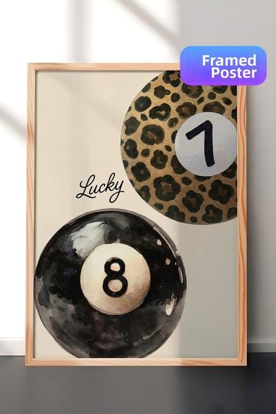 Zestia Дървена рамка за стена с мотив „Лъвски шарки“ и билярдна топка с аквар...