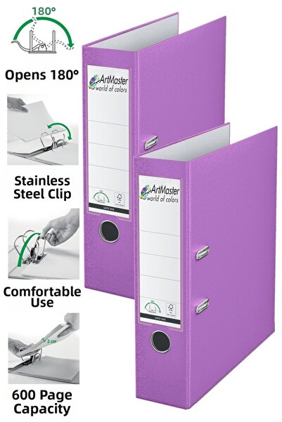 Artmaster Office Folder Lilac Wide 2 Pieces Plastic Wide Lilac Folder with Ri...