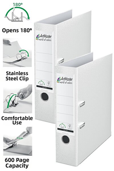 Artmaster Dosar de birou alb lat, 2 bucăți, dosar lat alb din plastic, cu ine...