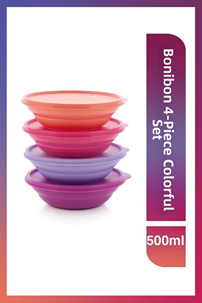 Tupperware Bonibon Bowl Refrigerator Storage Container Purple Set of 4 500 ml