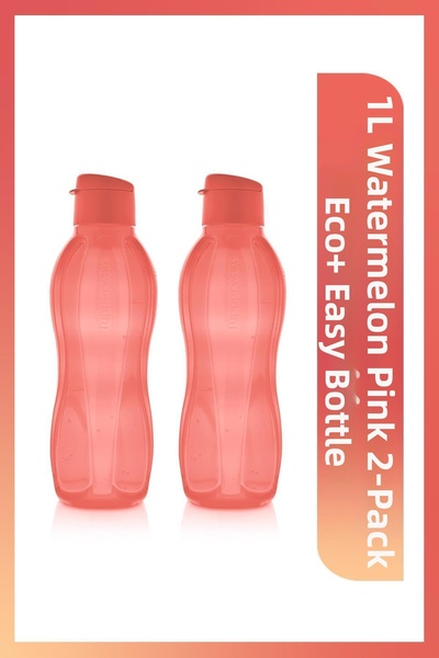 Tupperware Eco+ Water Bottle Easy Lid 1L Watermelon Pink 2 Pack