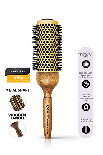 VENÜSLİNE سلسلة توربو جولد 2443 - فرشاة شعر خشبية بمقبض خشبي + سيراميك + أيون...