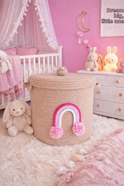 Secem Boutique سلة ألعاب من الخوص مقاس 30x30 - متسخة وغطاء، منظم غرفة الأطفال