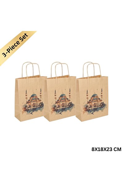 roco paper Ramadan Gift Packaging Bag, Pack of 3, Mosque Design Kraft Paper B...