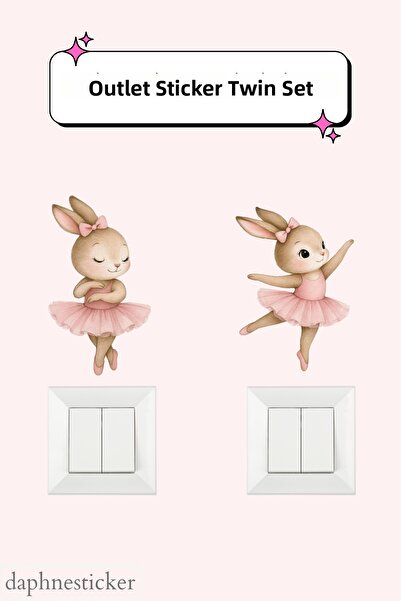 Tasarım Bale Yapan Tavşanlar Priz Sticker-Set de două