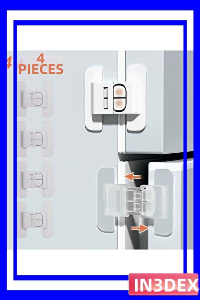 İN3DEX Child Safety Lock Set for Refrigerator and Cabinet Doors, 4 Pieces