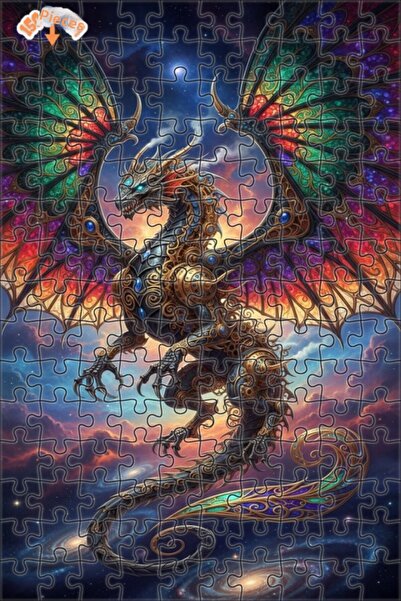 Teona Ahşap Fantastic Steampunk Dragon Oil Painting Look Wooden Puzzle 150 Pi...