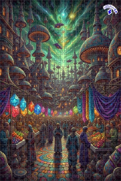 Teona Ahşap لغز خشبي بتصميم سوق الفضاء الرائع، 600 قطعة، مقاس 50x35