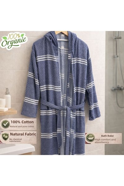 DNRYSL Halat de baie Peshtemal - Halat de baie unisex cu glugă, țesut cu dung...