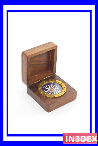 İN3DEX بوصلة نحاسية مزخرفة وعملية مع صندوق خشبي