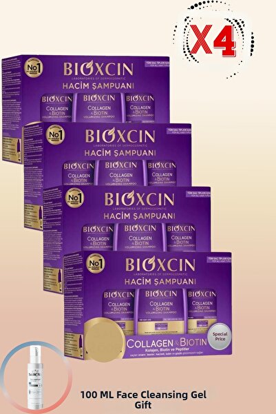Bioxcin Collagen & Biotin Volume Shampoo 300ml 3-Pack Box 4 Pcs + 100ml Facia...