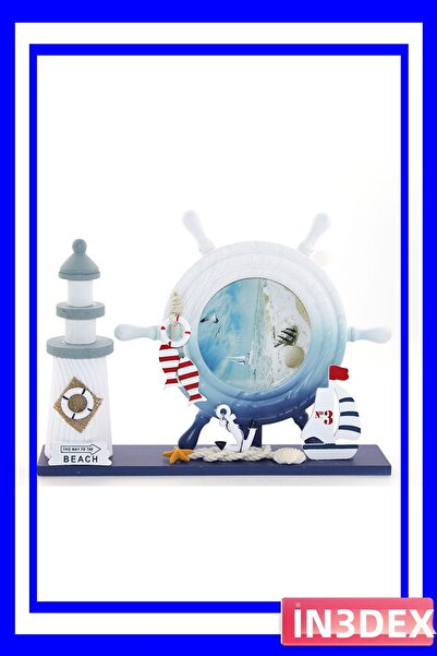 İN3DEX إطار صور خشبي بتصميم بحري مع تفاصيل فانوس ودفة
