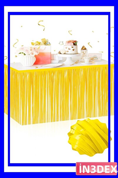 İN3DEX تنورة طاولة زخرفية ذاتية اللصق باللون الأصفر مع شراشيب