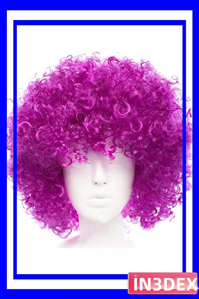 İN3DEX شعر مستعار منفوش على طراز أفرو للحفلات بلون أرجواني غامق