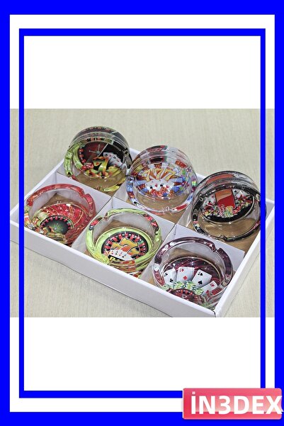 İN3DEX منفضة سجائر زجاجية مستديرة بتصميم ألعاب الحظ للزينة