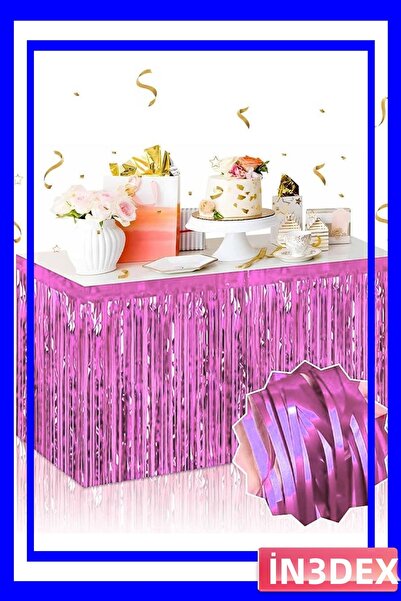 İN3DEX مفرش طاولة مزخرف بشراشيب معدنية وردية اللون مقاس 75x275 سم