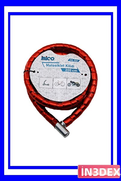 İN3DEX قفل دراجة حلزوني بسمك 22 ملم وطول 200 سم باللون الأحمر