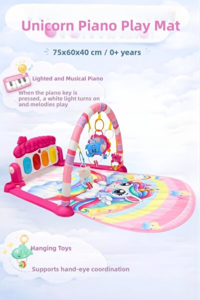 hak-iş oyuncak Unicorn Patterned Baby Play Mat with Piano – 0+ Months, Animal...
