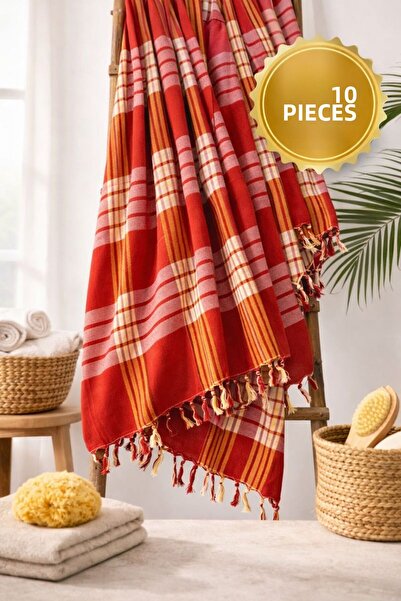 ASPA 10 Pieces Classic Turkish Bath Peshtemal, 80X175 Traditional Weaving, Au...