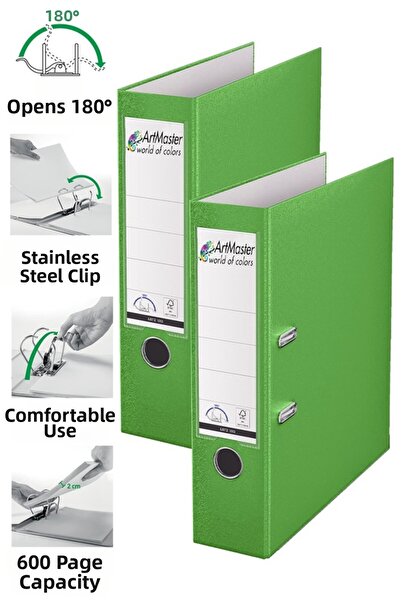 Artmaster Office Folder Green Wide 2 Pieces Plastic Wide Green Folder with Ri...