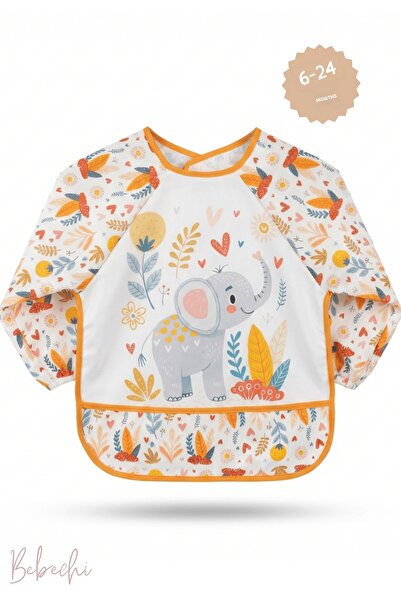 Bebechi مريلة أطفال طويلة الأكمام بنمط الفيل، مقاومة للماء، مناسبة للأنشطة وا...