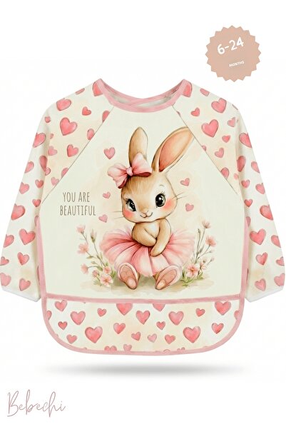 Bebechi مريلة أطفال طويلة الأكمام بنمط الأرنب، مقاومة للسوائل، مناسبة للأنشطة...