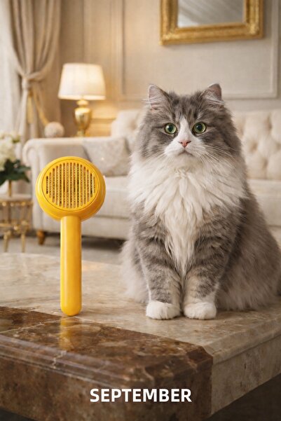 septembris مشط تدليك آلي على شكل همبرغر للقطط والكلاب مع خاصية التنظيف التلقائي