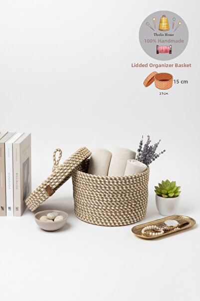 Thalia Home Καλάθι από γιούτα, ψάθινο καλάθι με καπάκι, χειροποίητο, καλάθι κ...