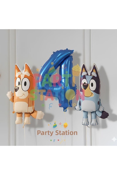 Parti Station مجموعة بالونات من رقائق الألومنيوم بعمر 4 سنوات من بلوي وتشيلي ...