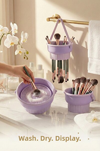 Morlay Perie de machiaj 3 în 1 și covoraș de curățare cu burete - Organizator...