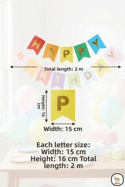 BALOMİS Colorful Gold Happy Gilded Banner 2 Meters Birthday Wall Decoration