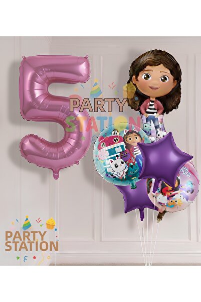 Parti Station Gabby Dollhouse 5 Year Old Concept Birthday Party Balloon Set