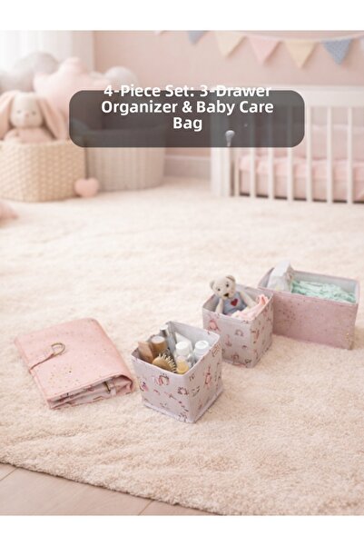 PONÇİK BEBEK Set of 4 – 3 Drawer Organizers & Baby Changing Aid Bags