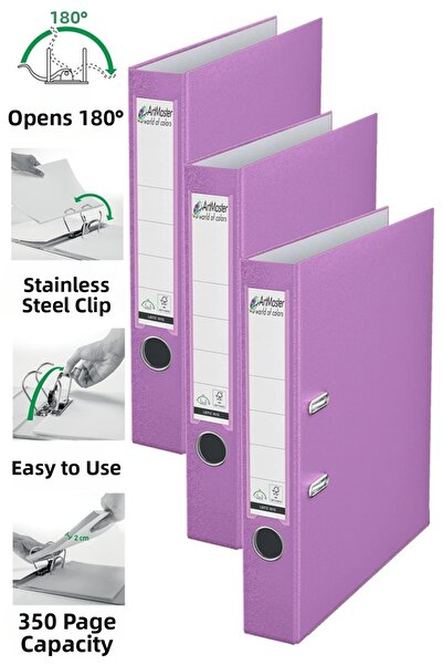 Artmaster Office Folder Lilac Narrow 3 Pieces Plastic Narrow Lilac Folder wit...
