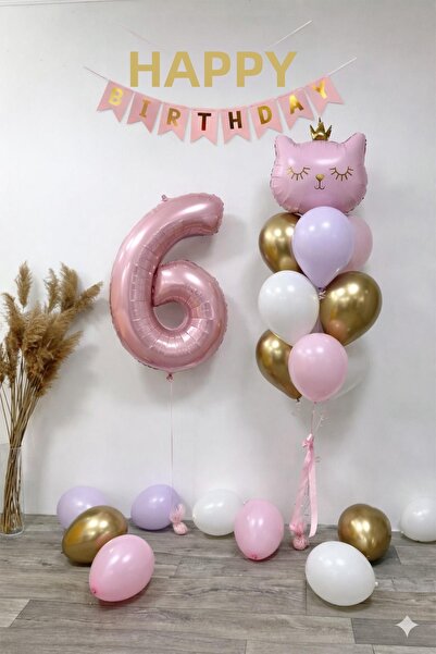 Patladı Gitti Σετ γενεθλίων με μπαλόνια με θέμα την ημέρα της γάτας για 6 ετώ...
