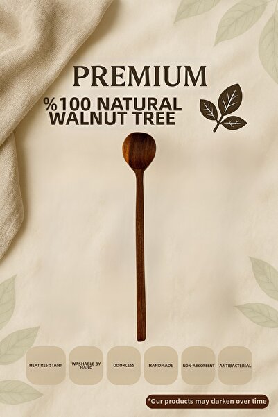 Ülgenev 1Pcs 30 cm Walnut Wood Kitchen Spoon with Thin Handle |   100% Natura...