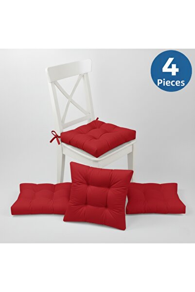 ALTINPAMUK Pachet de 4 perne pentru scaun pufoase, aurii, roșii, cu șireturi ...